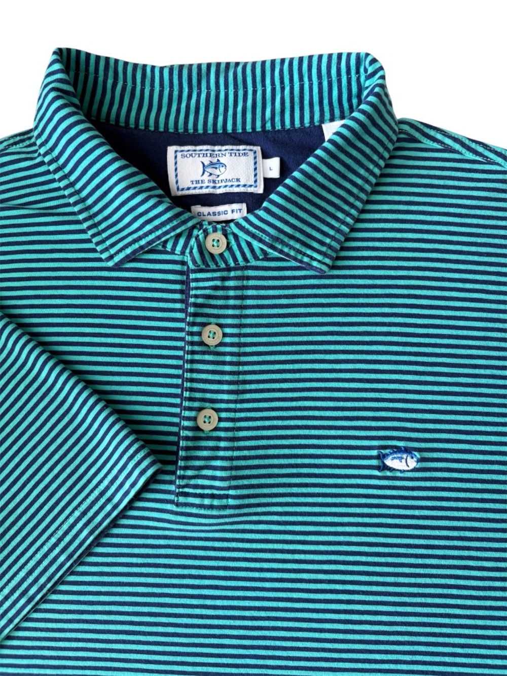 Southern Tide The Skipjack Classic Fit Pima Cotton Striped Polo Shirt Size L